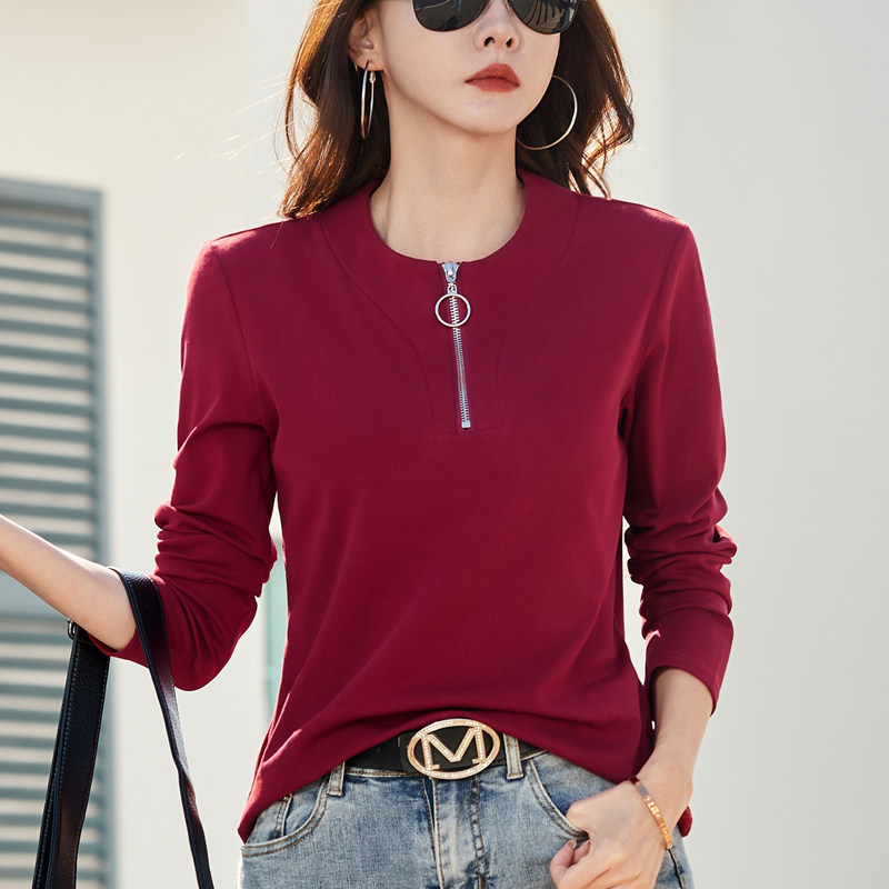 半拉链长袖T恤女2026春秋新款洋气宽松显瘦内搭打底衫外穿上衣女
