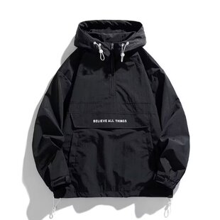 美式潮牌新款宽松套头夹克男士春秋季山系户外运动防风上衣服外套