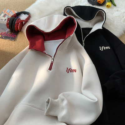 秋冬季半拉链连帽卫衣男