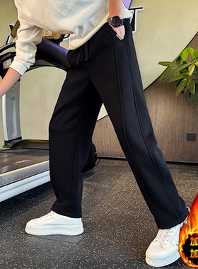 美式潮牌重磅加绒加厚卫裤男士冬季大码宽松轻奢高级感直筒休闲裤