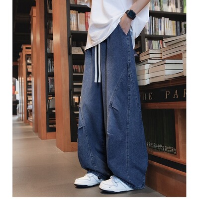 美式高街宽松弯刀牛仔裤男