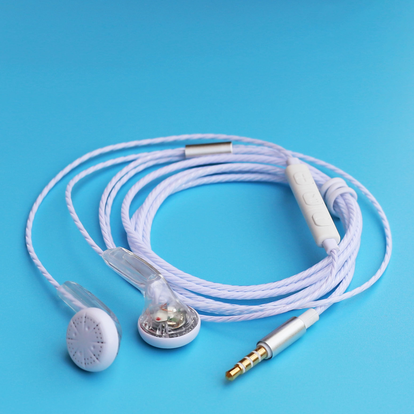 diy平头塞耳机 带麦线控三链音量调节定制款耳塞MX500款透明白色