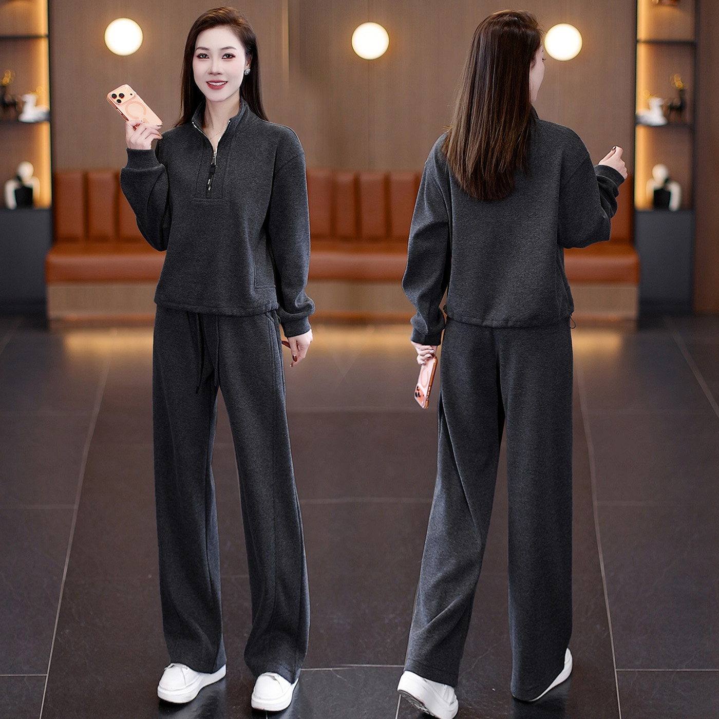 独特漂亮冬装一整套装女2025新款高级感加绒加厚休闲裤卫衣两件套