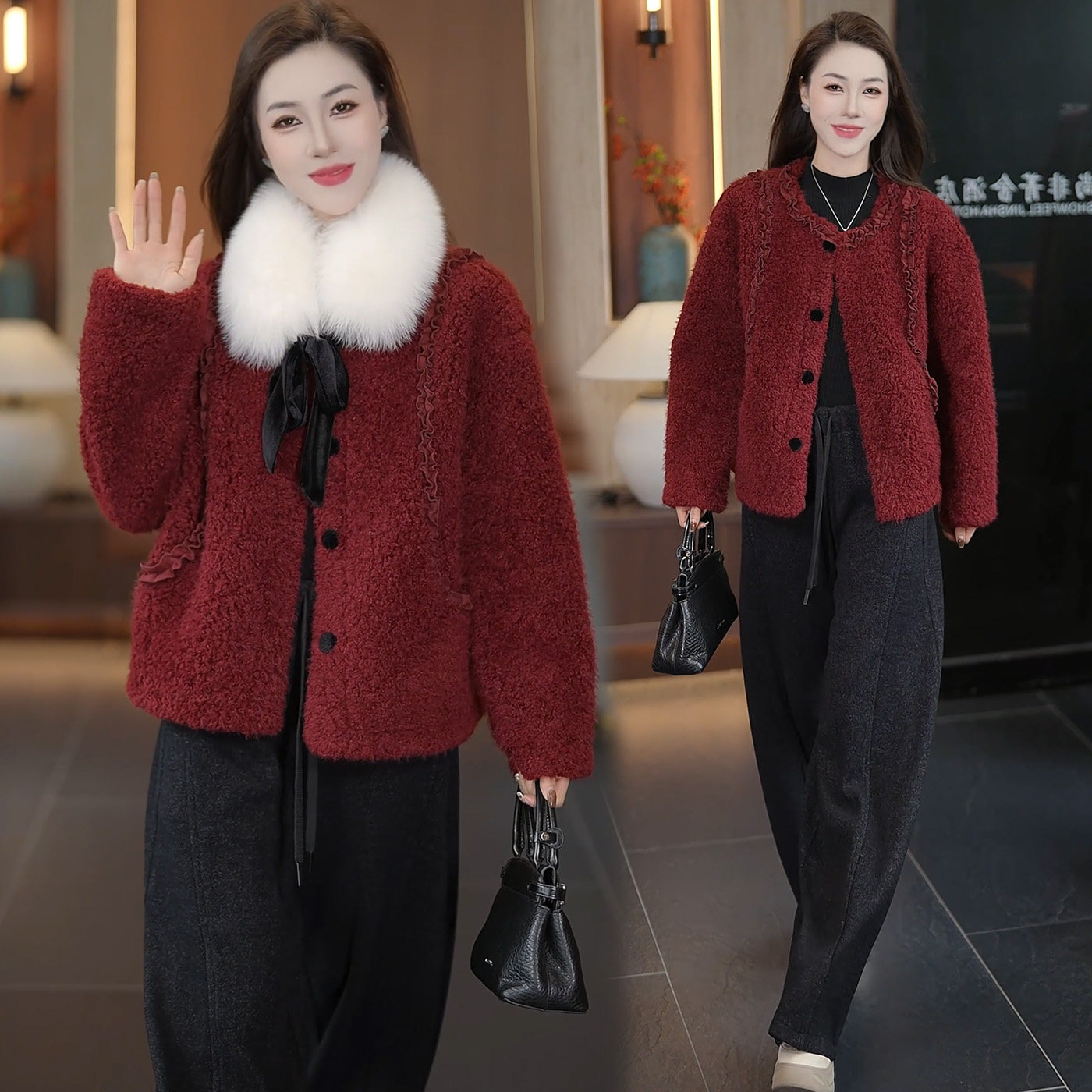 巨好看的皮毛一体羊羔绒外套