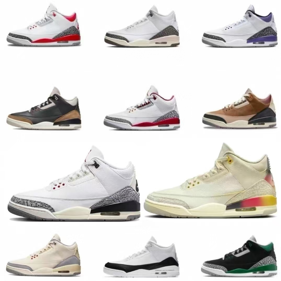 AJ3藤原浩樱花粉白水泥篮球鞋火焰红中帮增高男女情侣运动休闲鞋