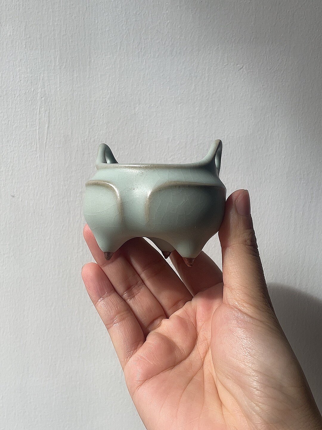 台湾衡连茶具汝窑陶瓷茶杯香炉天青开片晓芳釉三足鼎杯包邮