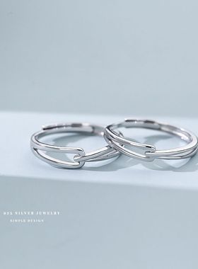 s925纯银锁扣情侣对戒男女七夕韩版创意小众设计感百搭戒指手饰品