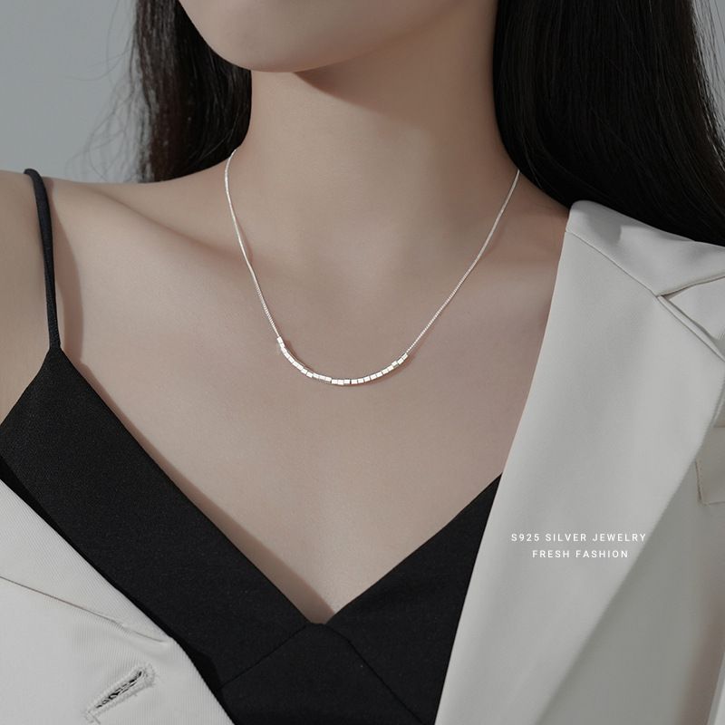 云小舒925纯银项链女小方块轻奢小众简约轻奢感锁骨链2022年新款