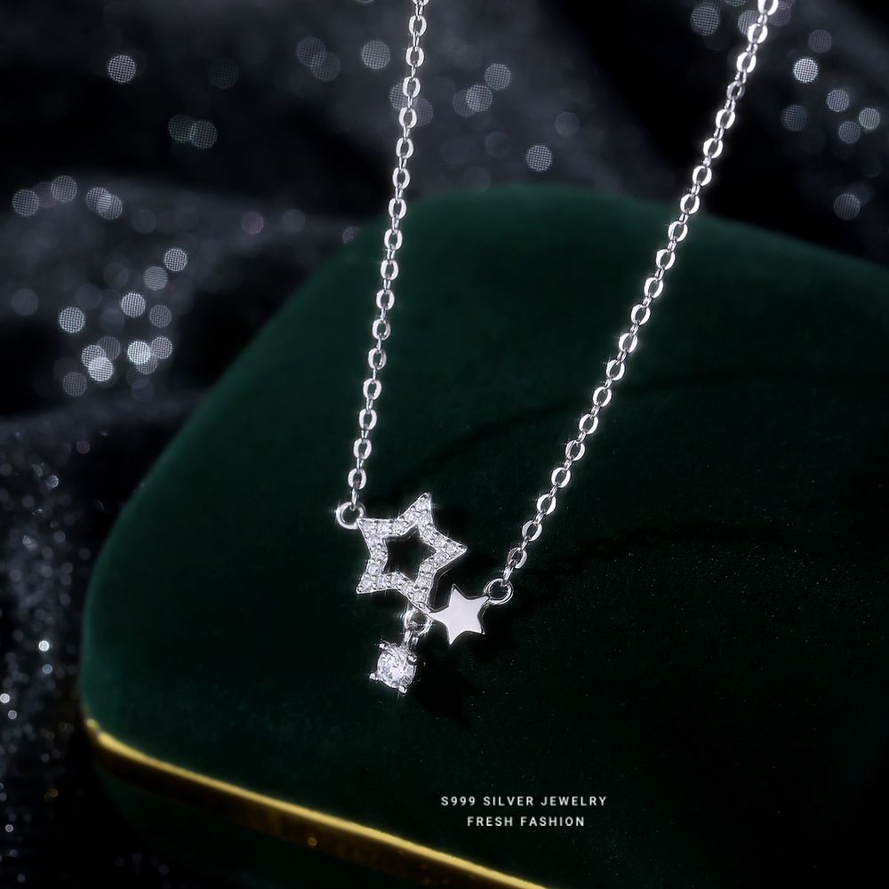 星星项链女s999纯银高级感轻奢小众设计百搭镶钻五角星足银锁骨链