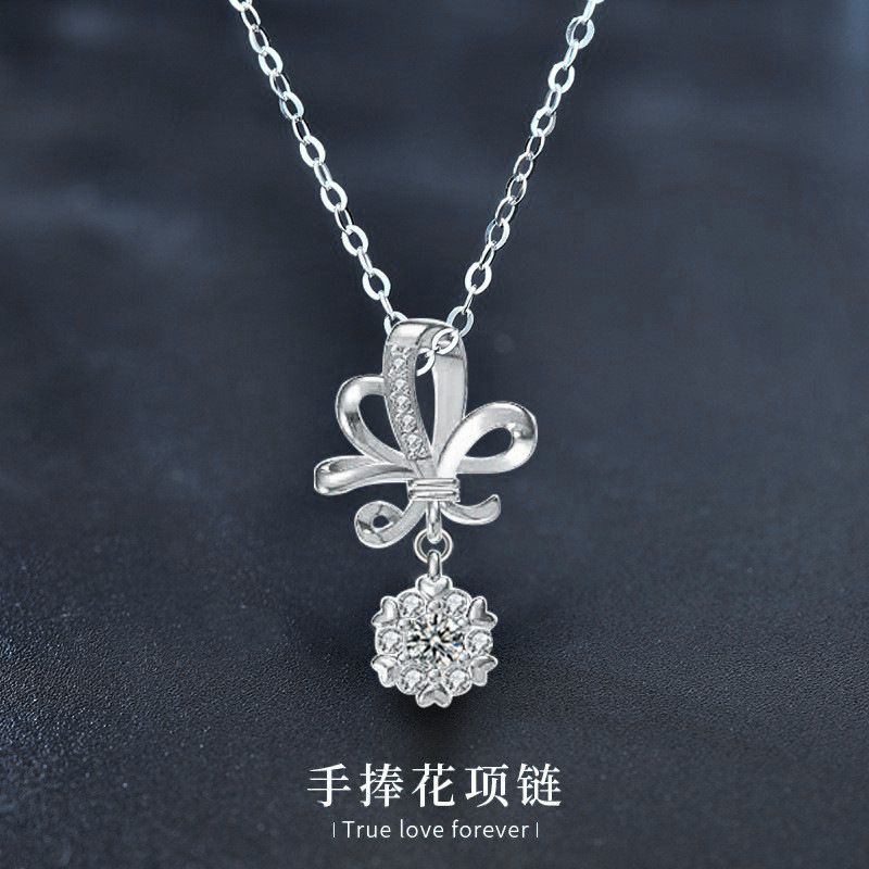925纯银手捧花吊坠莫桑韩版项链女ins不掉色小众轻奢直播饰品