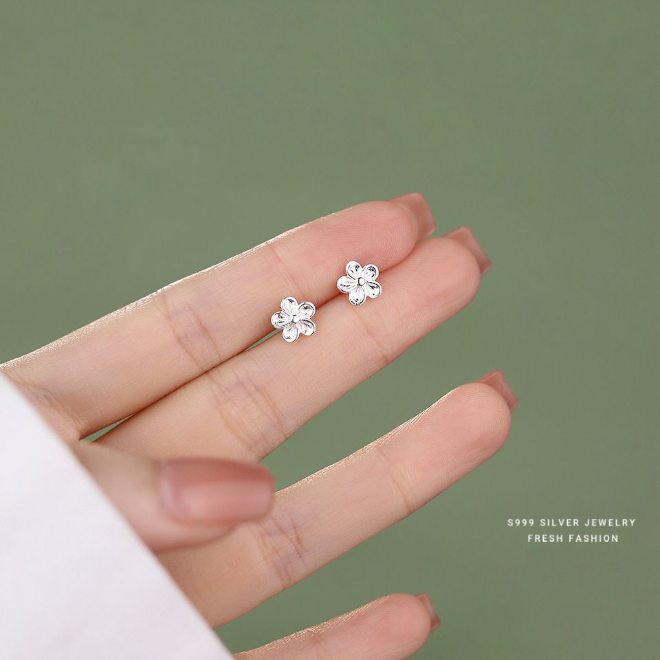 云小舒森系花朵耳钉女s999纯银韩版百搭小清新足银梅花耳饰代发