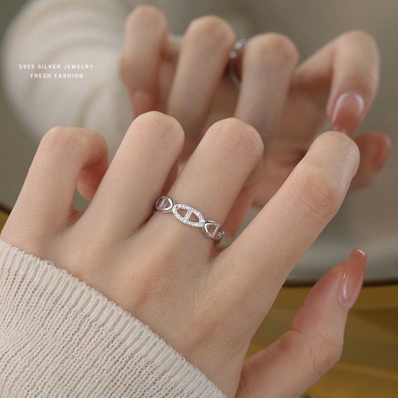 时尚轻奢猪鼻子戒指女s925纯银韩版微镶开口可调节指环高级感代发