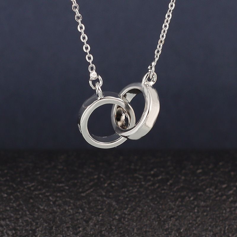 s925纯银日韩环环相扣项链女小众设计感简约INS风双环时尚锁骨链