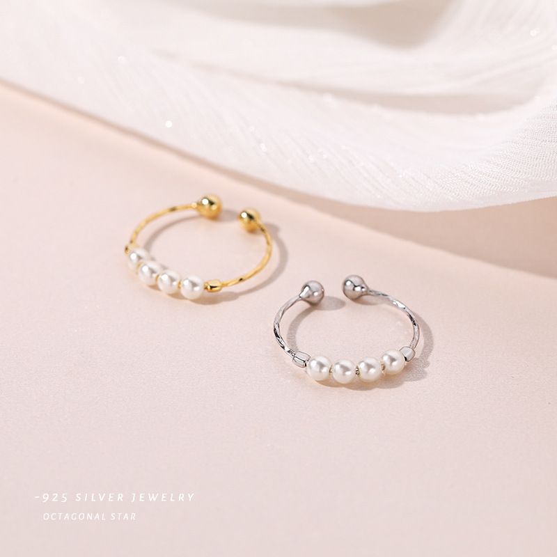 云小舒s925复古仿珍珠戒指女法饰个性轻奢小众指环纯银关节戒单戒