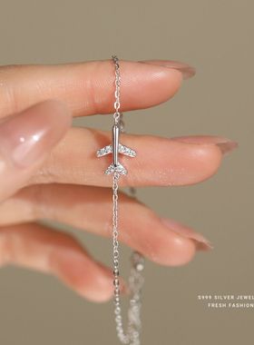 韩版森系小飞机手链女s999纯银百搭小清新小众设计感足银手饰代发