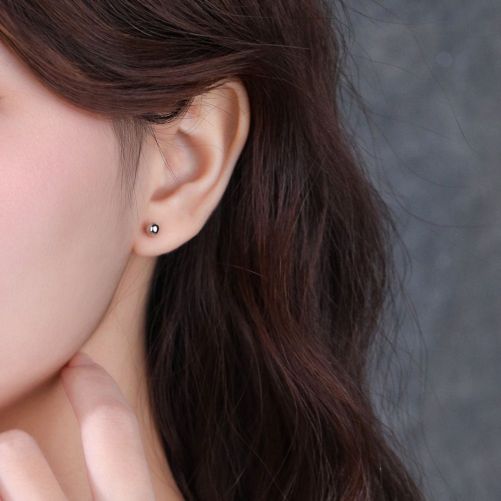 S999纯银耳钉女养耳洞睡觉免摘耳棒银饰耳环素圈耳骨钉足银耳饰