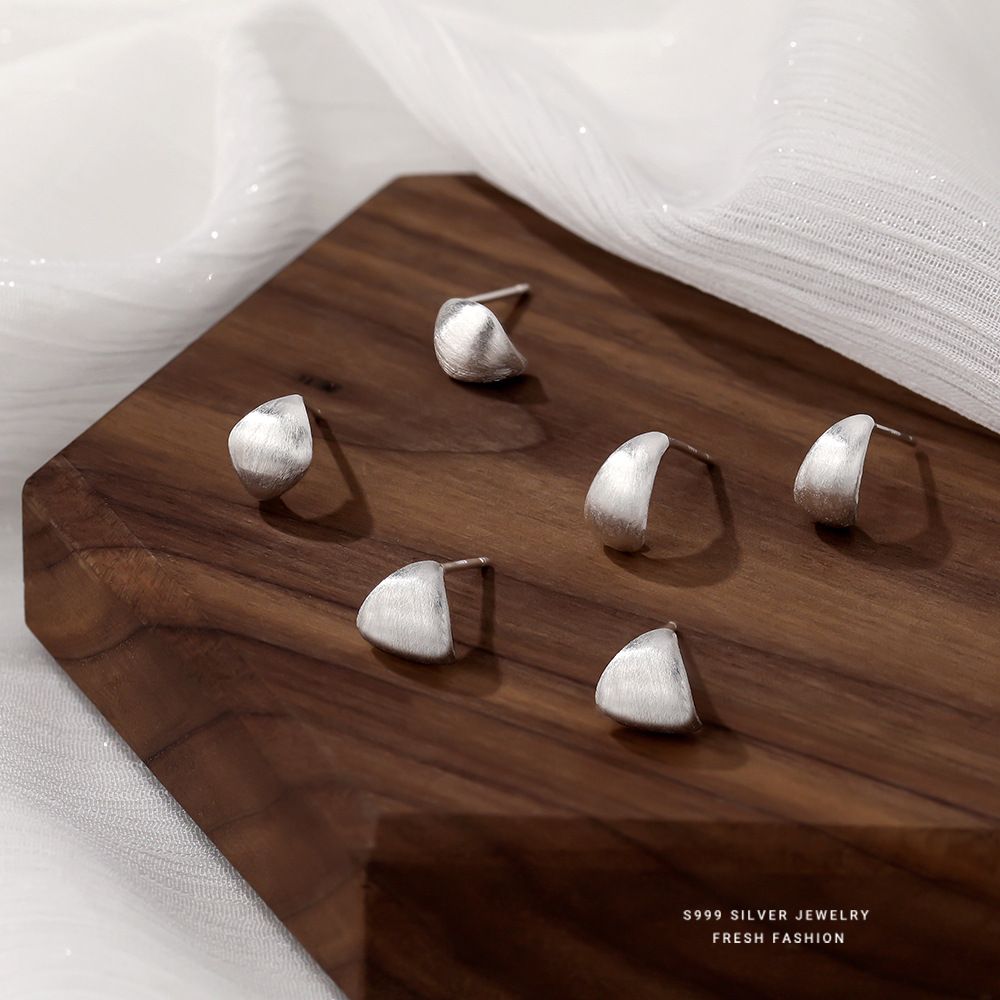 云小舒法式简约拉丝s999纯银耳钉女冷淡风百搭时尚足银耳饰高级感