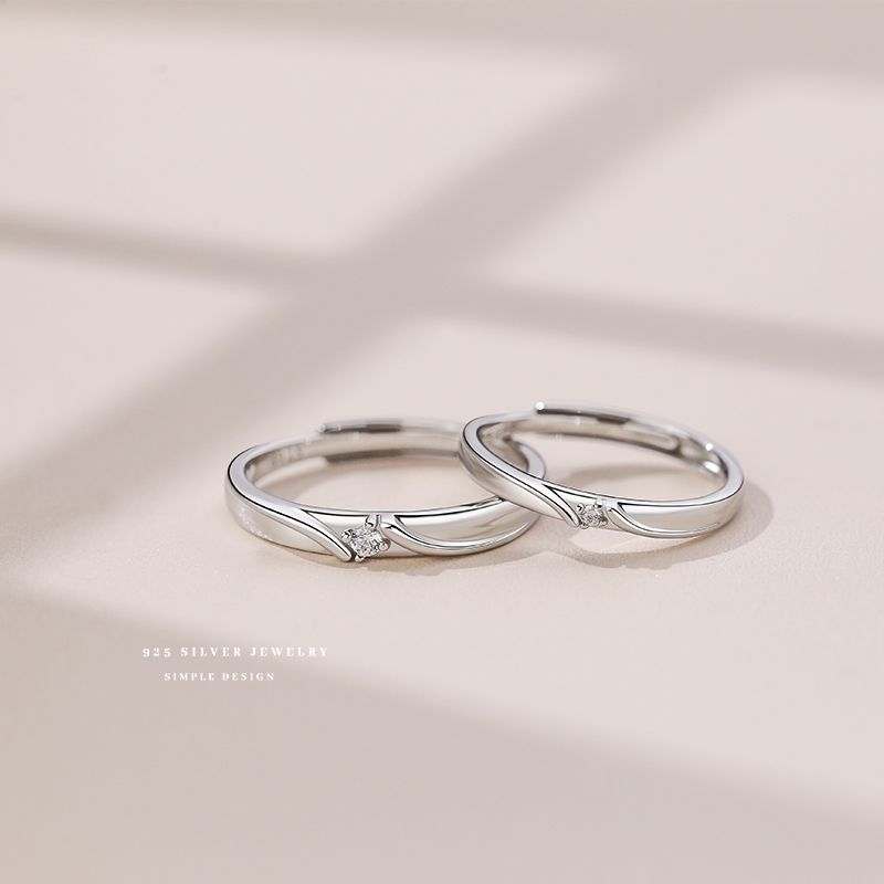 s925纯银情侣戒指七夕个性镶钻简约经典款对戒男女小众设计感手饰