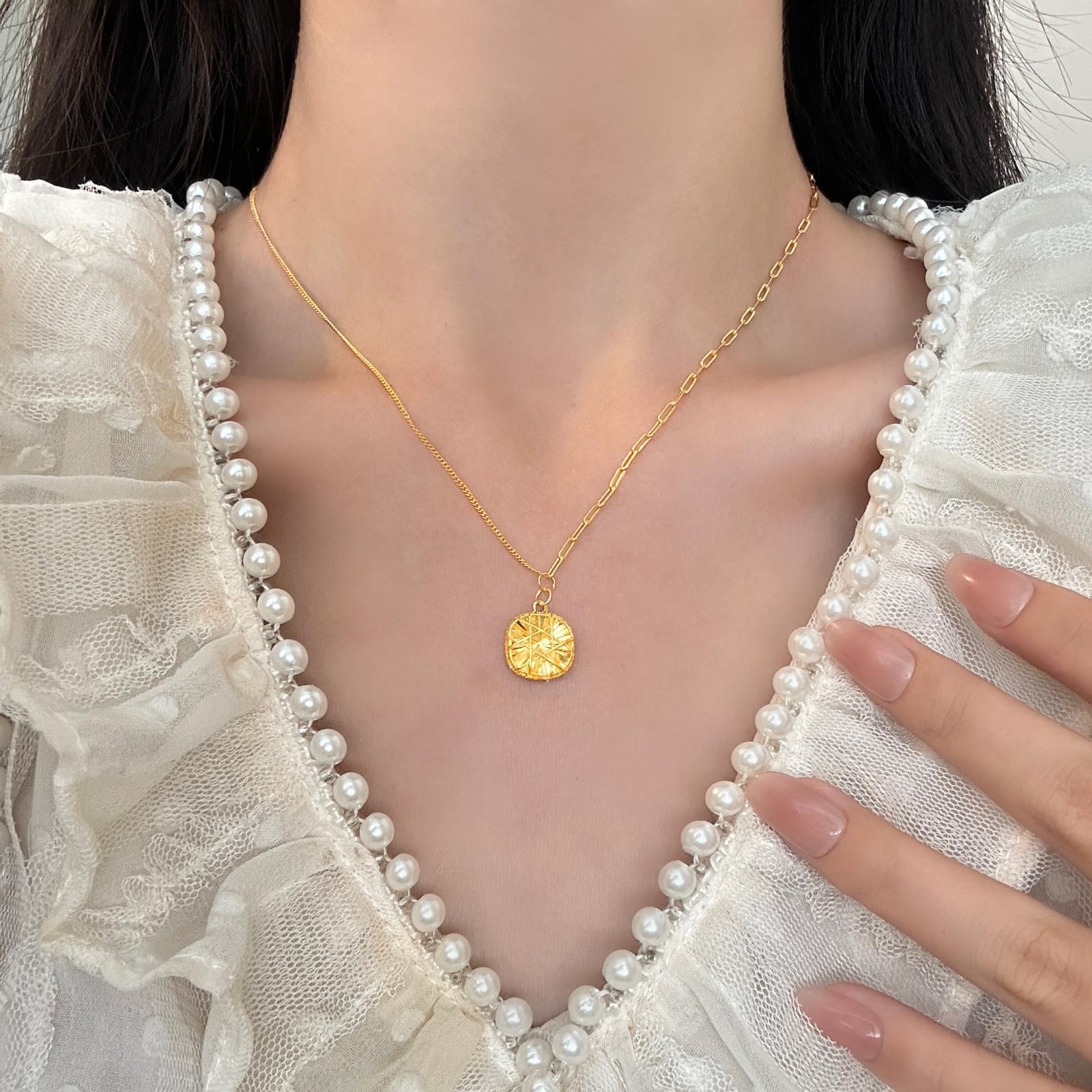 S990纯银拉丝小方糖项链女轻奢百搭高级感锁骨链送闺蜜女友礼物