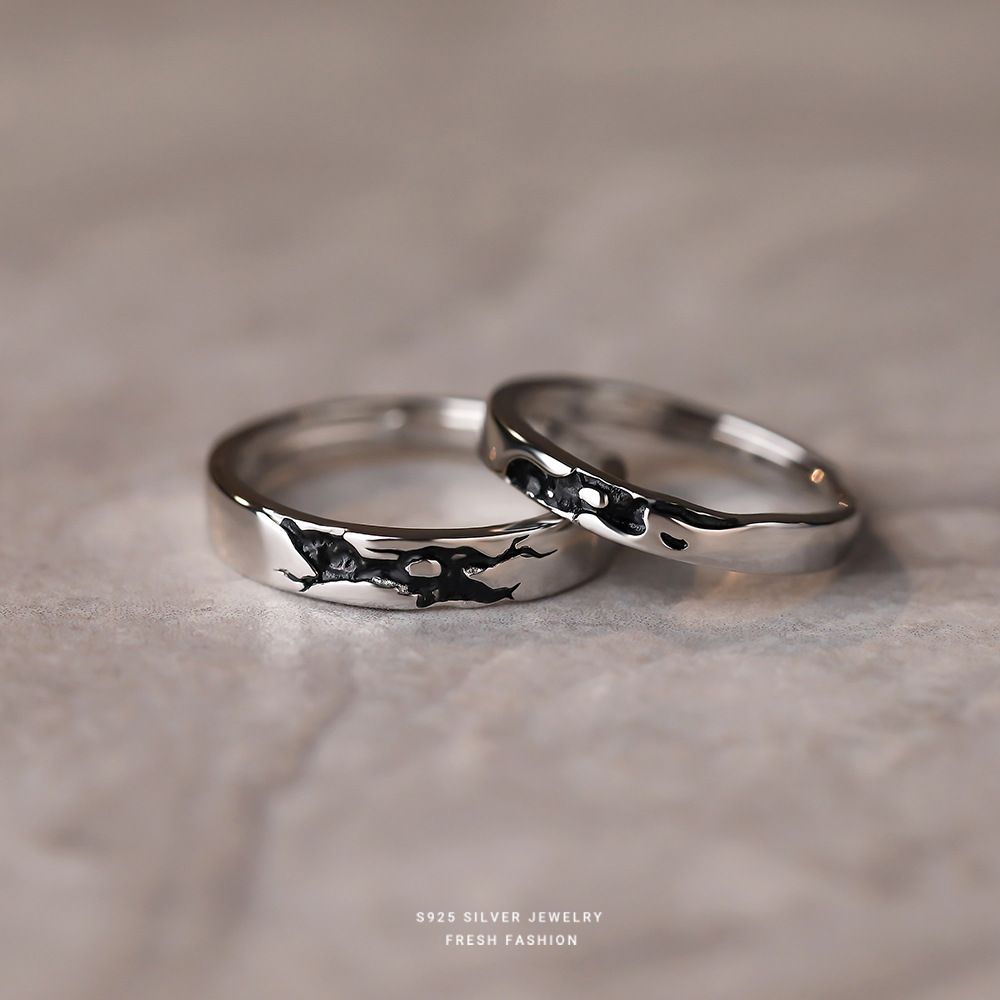 s925纯银七夕海枯石烂个性情侣对戒小众设计国潮男女活口对戒