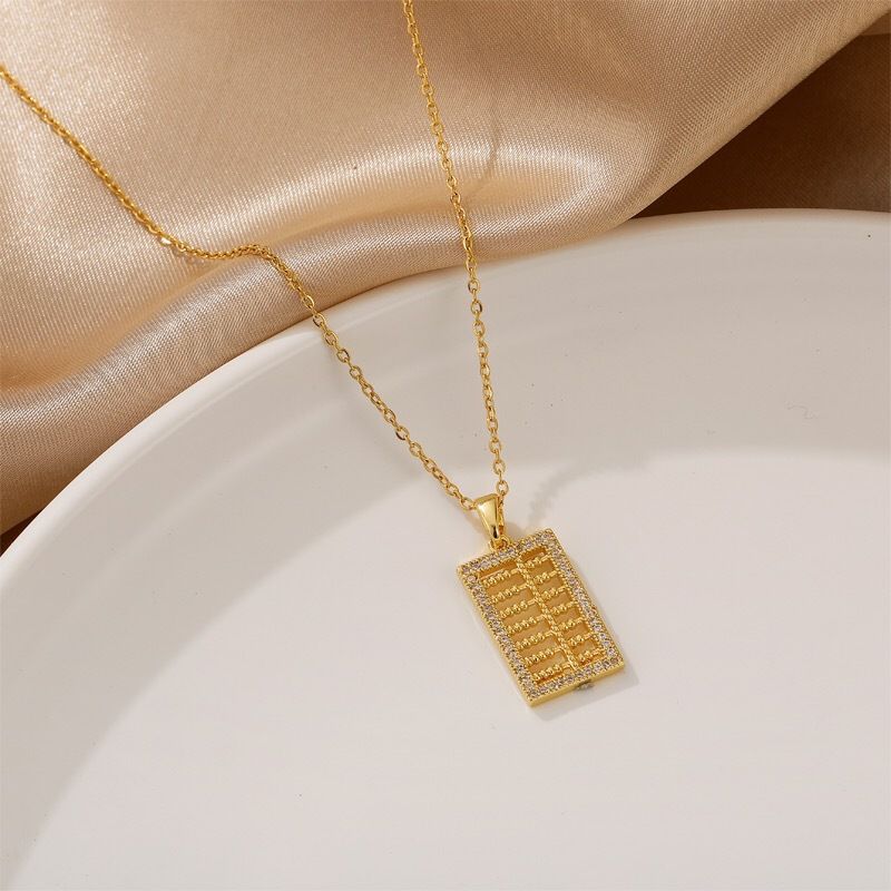 S925纯银满钻方形算盘项链女高级设计感时尚韩版轻奢感锁骨链项饰