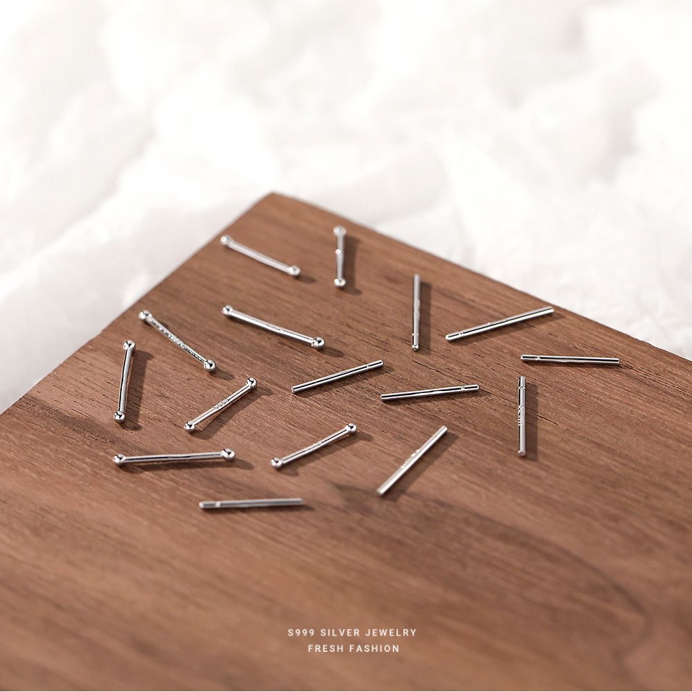 纯银耳钉百搭简约圆头耳棒耳棍耳钉S999足银针养耳洞耳针代发