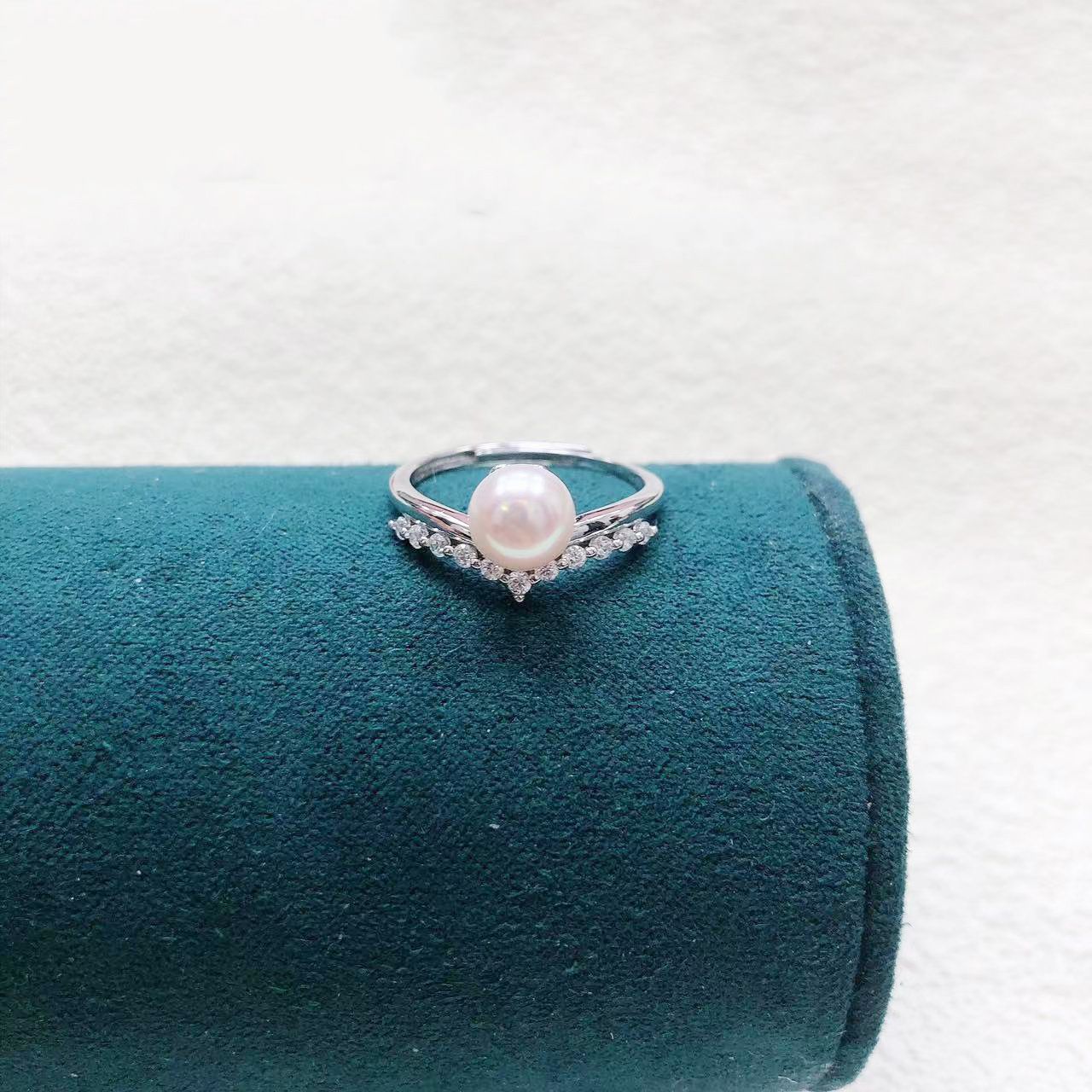 S925纯银天然淡水珍珠皇冠戒指女轻奢高级感可调节开口锆石食指戒