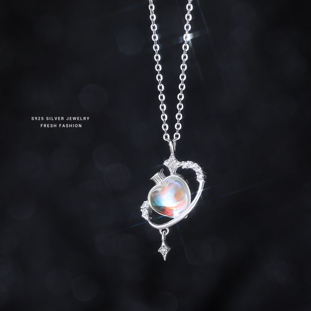 原创S925纯银幻彩魔法瓶爱心项链女小众设计仙女风锁骨链精致百搭
