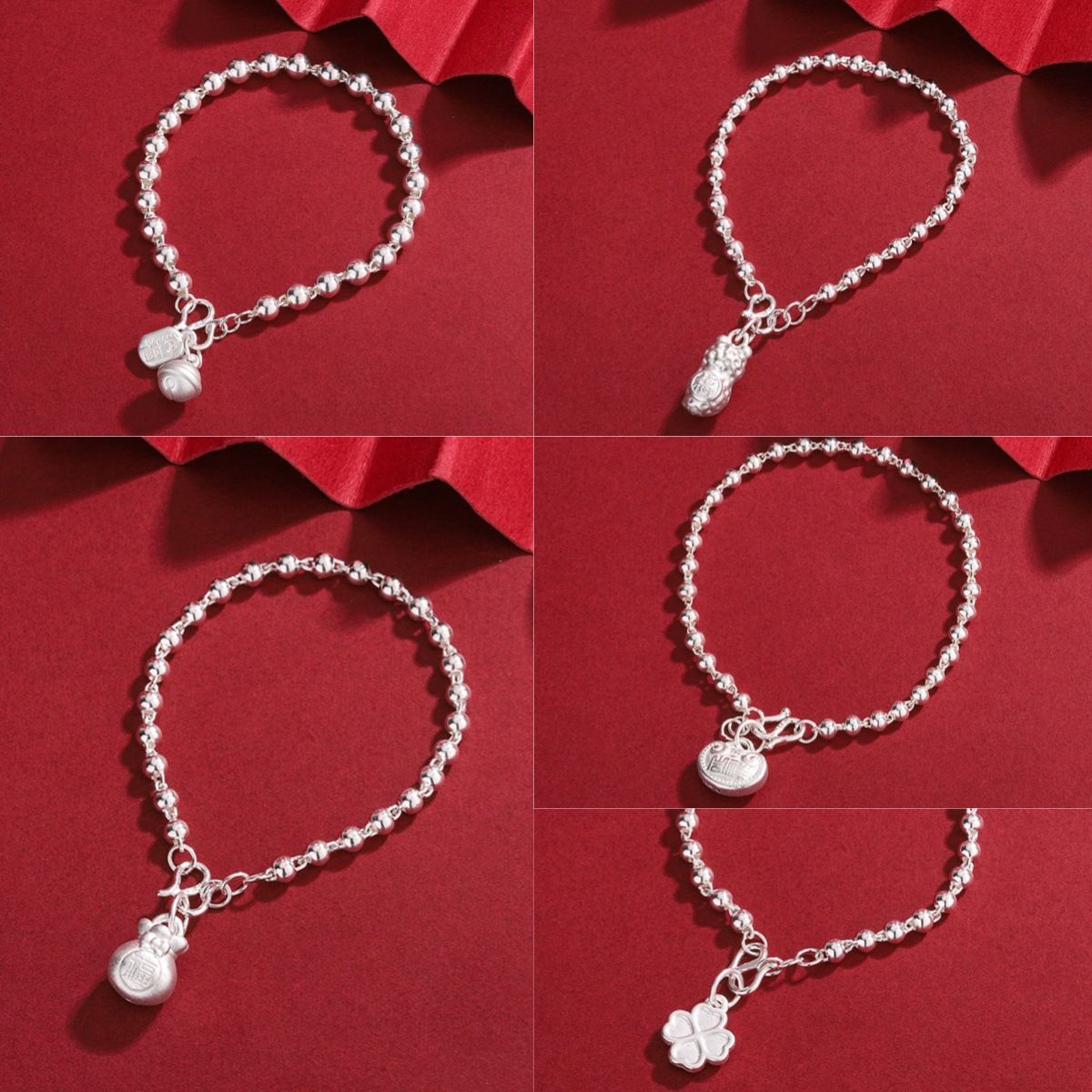 爆款999足银DIY组件手链女 复古3D硬银情侣手串轻奢风转运珠配件