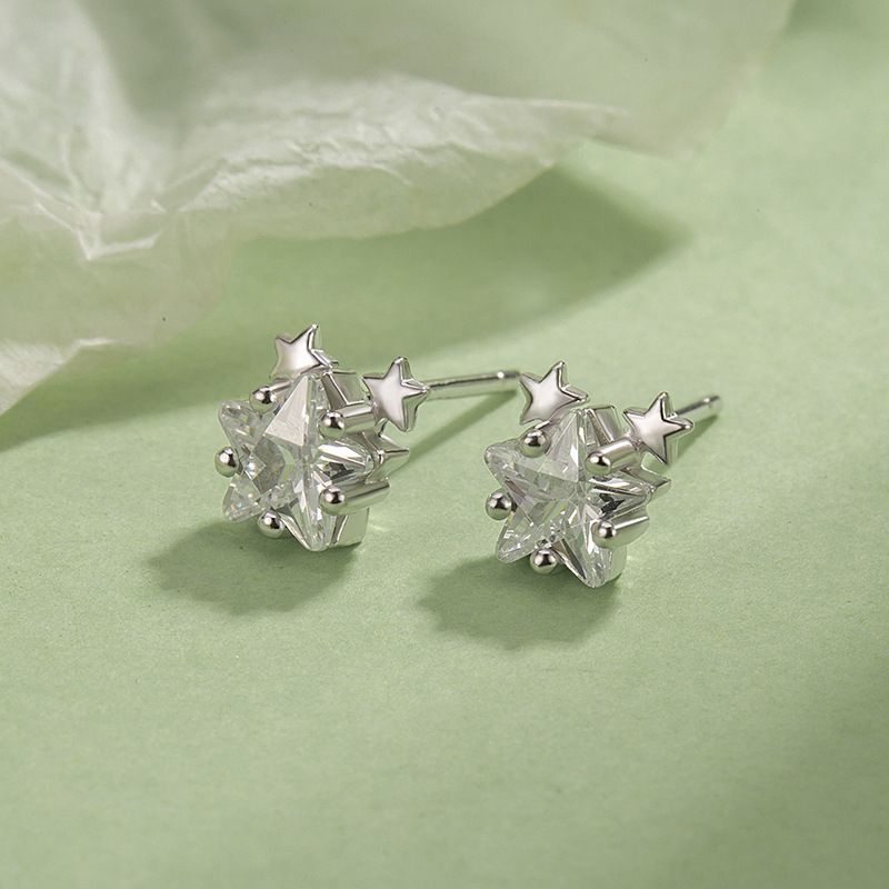 S999纯银星星耳钉女高级感小巧气质百搭耳环养耳洞锆石耳饰精致