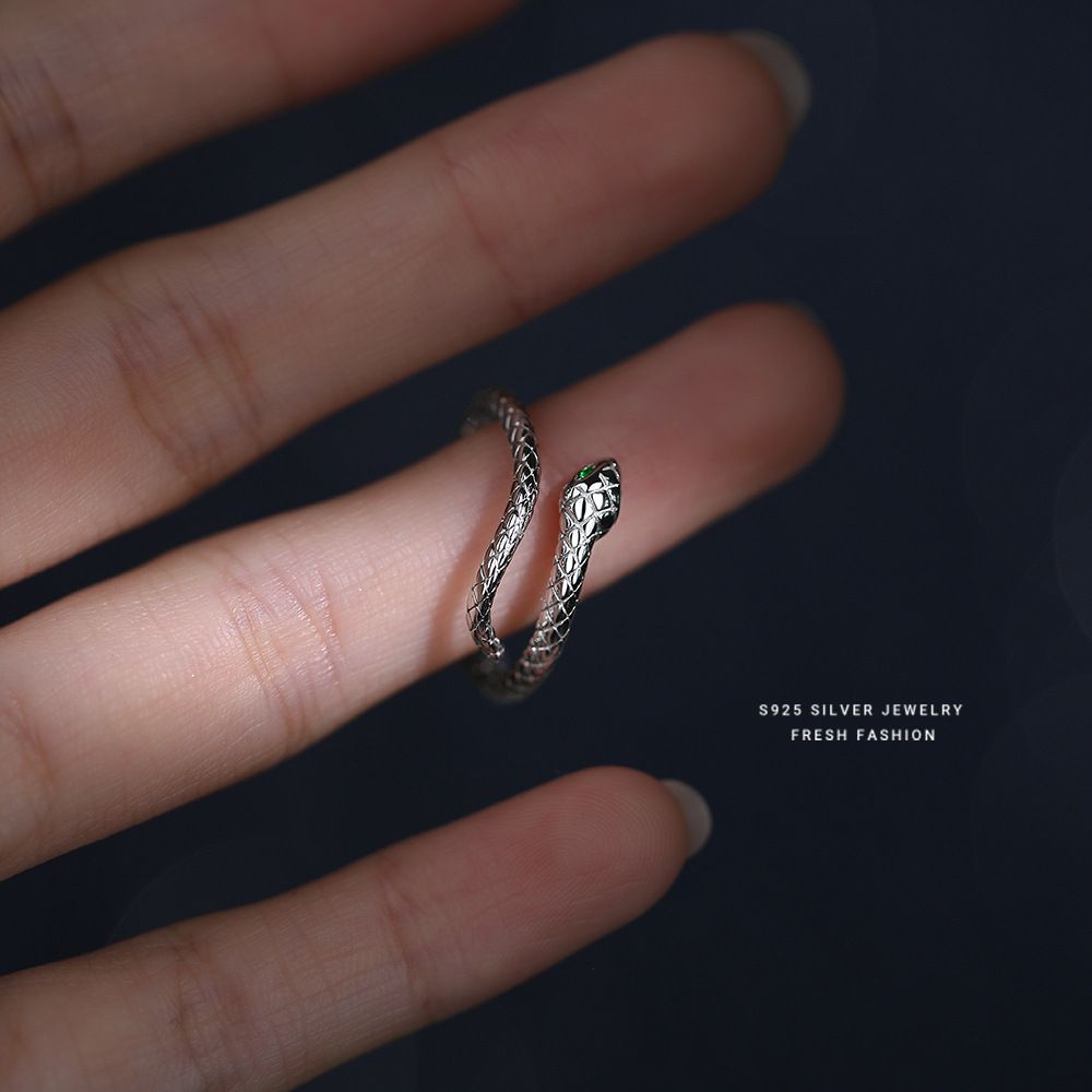 小众设计灵蛇戒指女s925纯银个性百搭气质食指戒可调节高级感指环