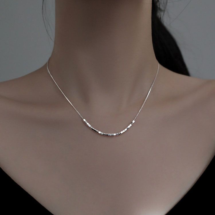 S925纯银小方块转运项链女 韩版轻奢简约裸链碎银几两锁骨链颈链