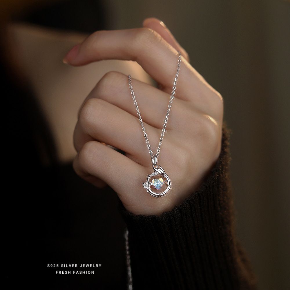 节节心动项链女s925纯银森系百搭竹子爱心锆石灵动锁骨链跳动的心