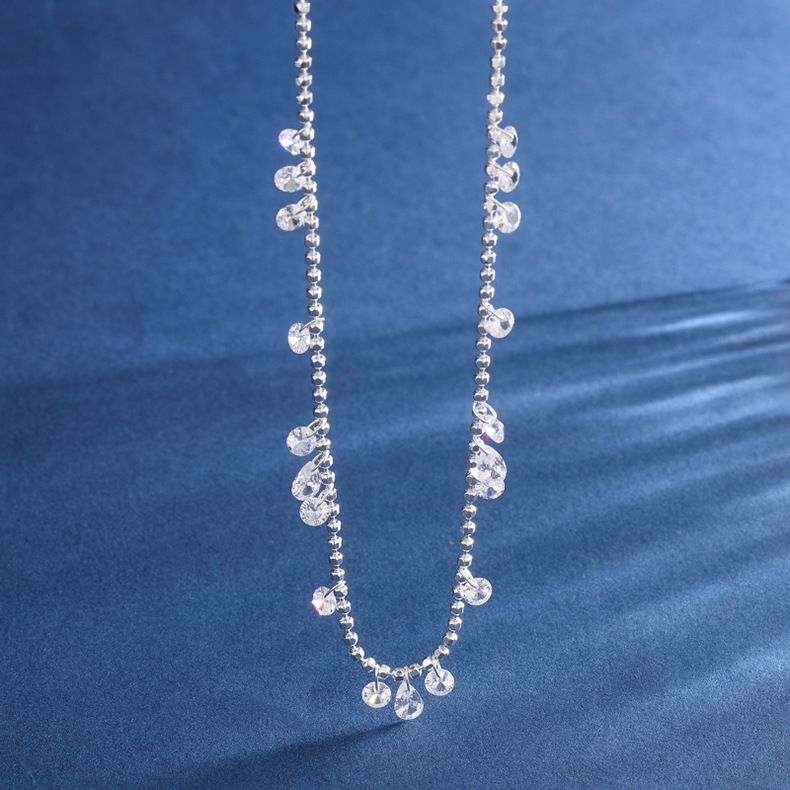 S925纯银水滴圆形闪锆项链夏季女轻奢高级感锁骨链小众ins项饰