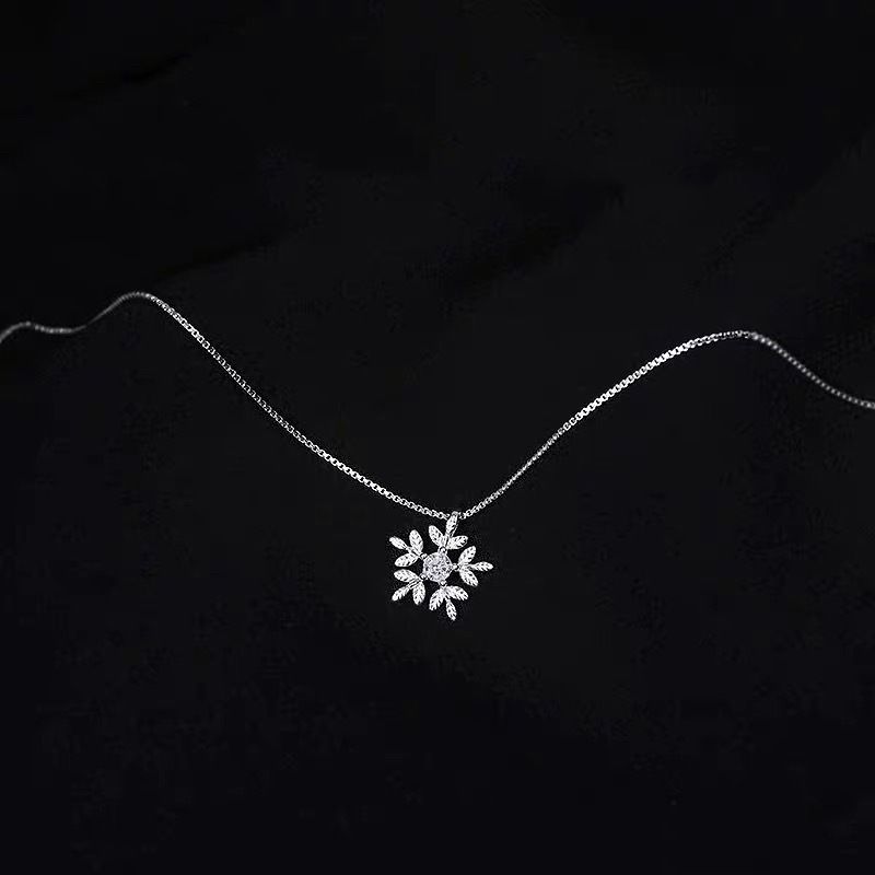 S925纯银雪花饰品套装 韩版雪花耳钉雪花波浪耳线轻奢雪花项链女