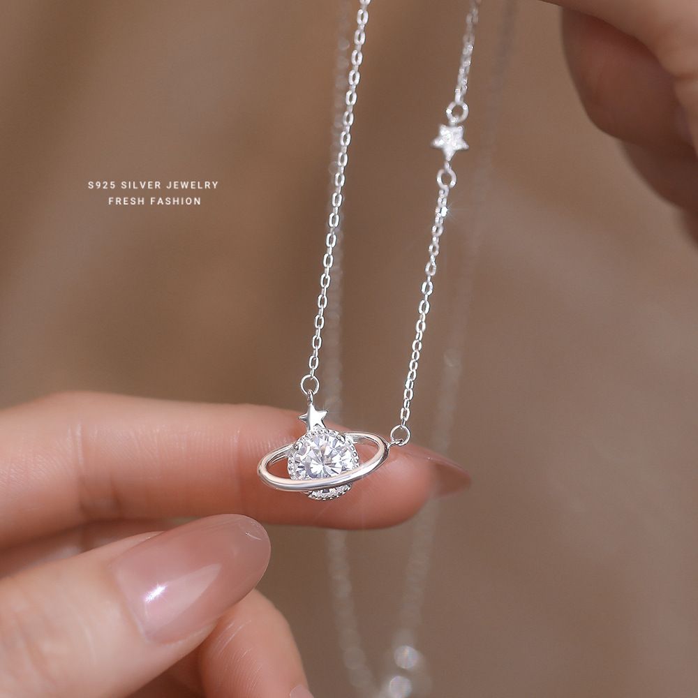 韩版轻奢星球项链女s925纯银百搭时尚高级感锆石锁骨链小众设计