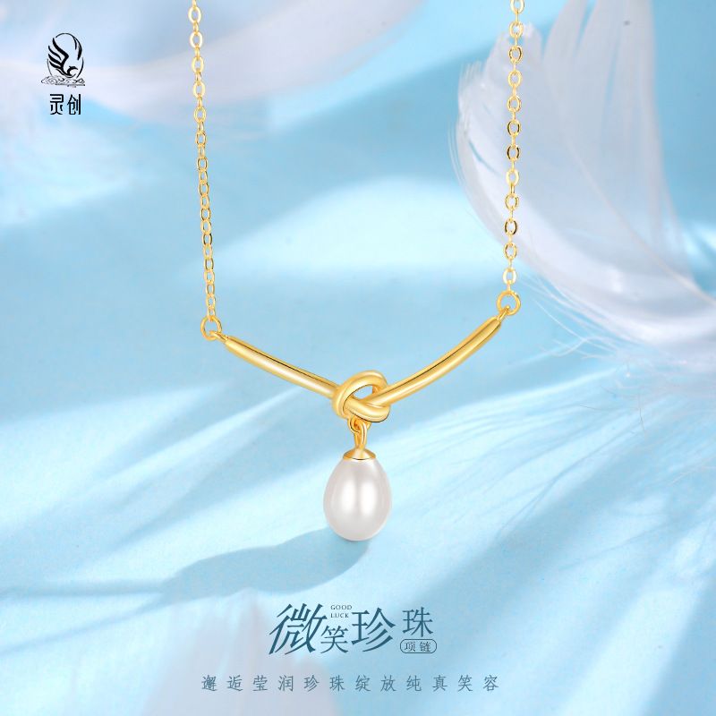 925纯银微笑珍珠项链女生款轻奢小众微笑锁骨链2023新款爆款时尚