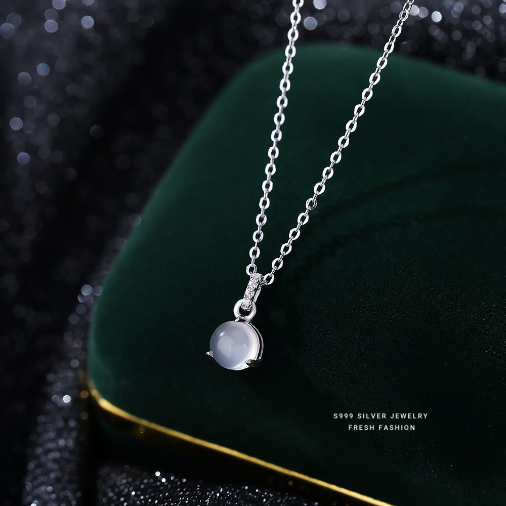 S999纯银新中式白玉髓项链女简约百搭气质高级感锁骨链饰品