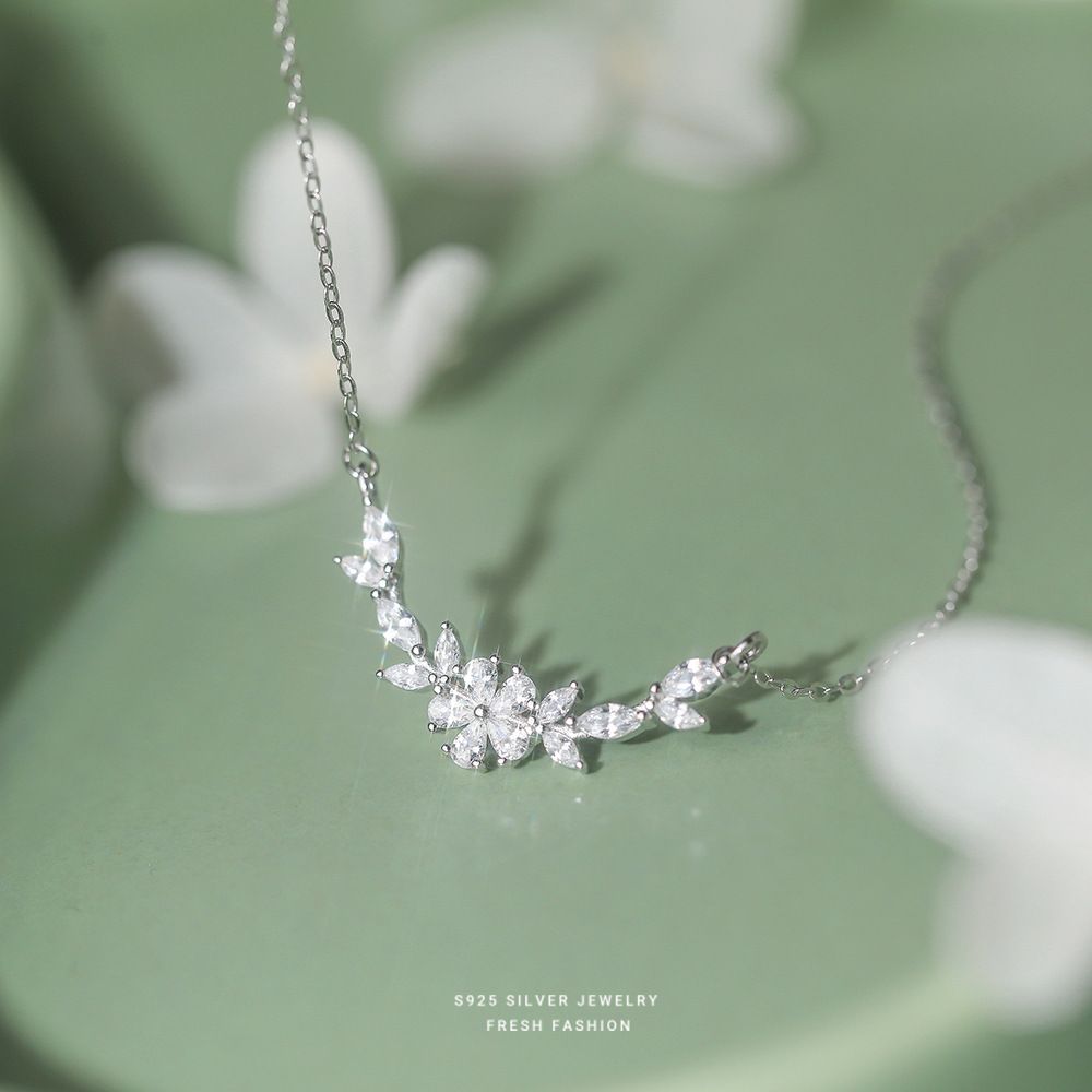 原创S925纯银法式精致锆石紫藤花项链女小众设计高级感气质锁骨链
