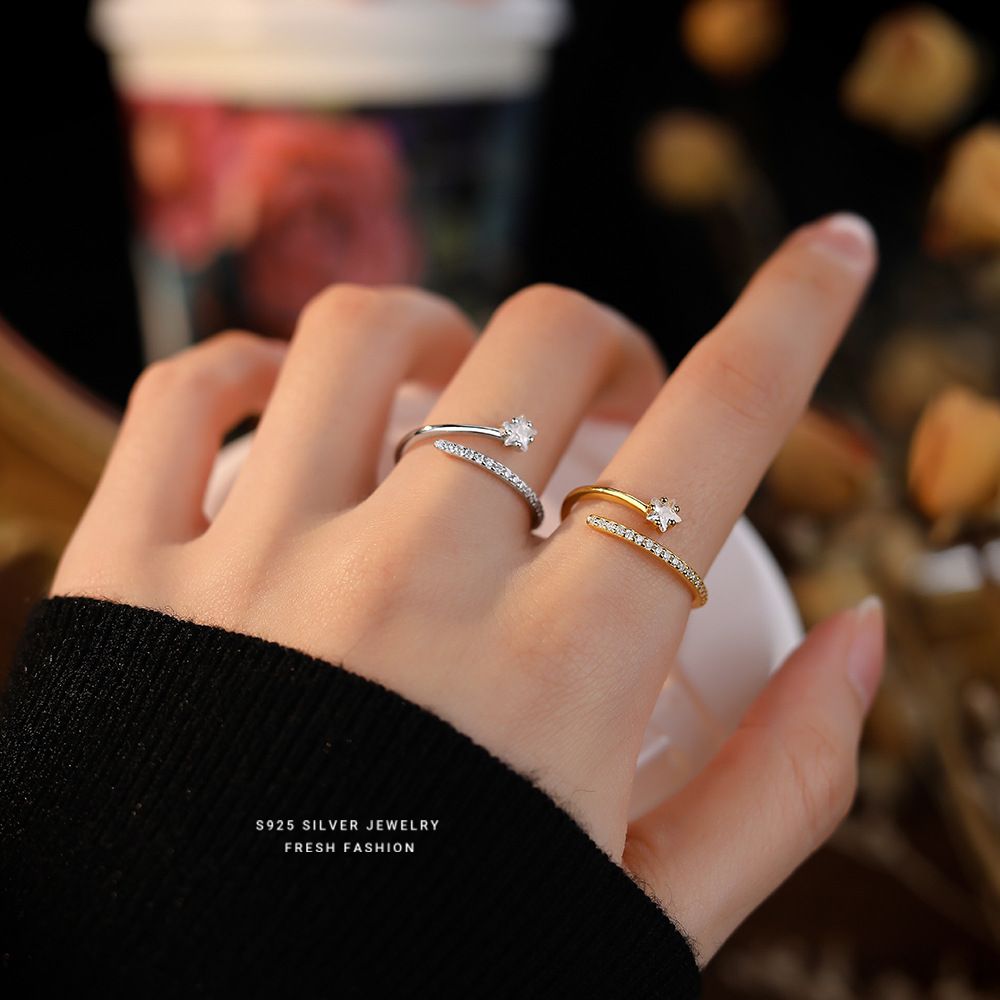 s925纯银五角星戒指女轻奢个性小众简约冷淡风星星锆石食指戒
