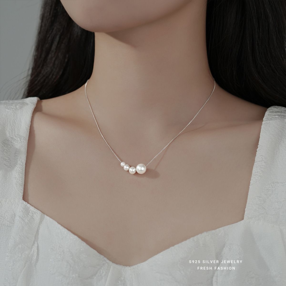 925纯银串贝珠项链简约款2022年新款女显肤白气质百搭珍珠锁骨链