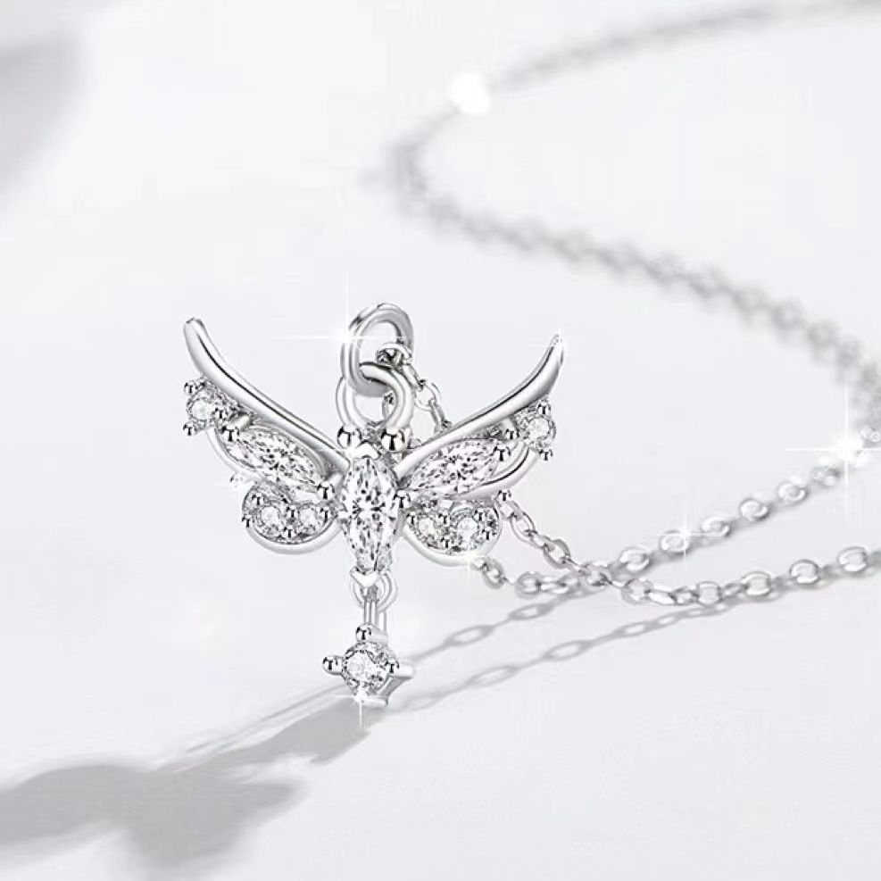 S925纯银恋蝶之翼蝴蝶流苏项链夏季女高级感轻奢百搭简约锁骨链