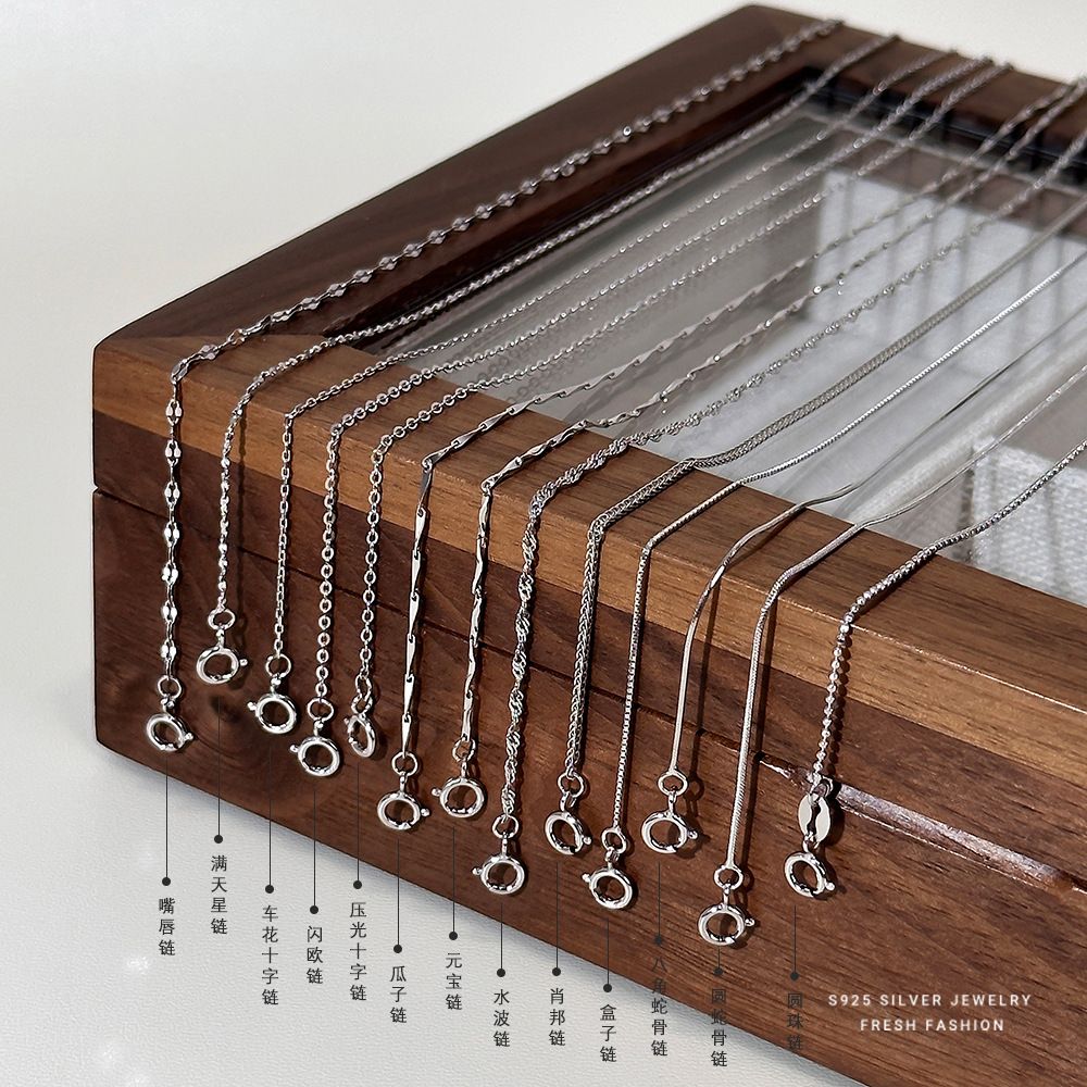 s925纯银十字链闪欧颈链盒子锁骨链简约时尚百搭小众设计配链