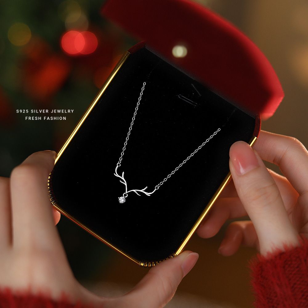 s925纯银一鹿有你鹿角项链女森系清新小众气质锁骨链圣诞礼品