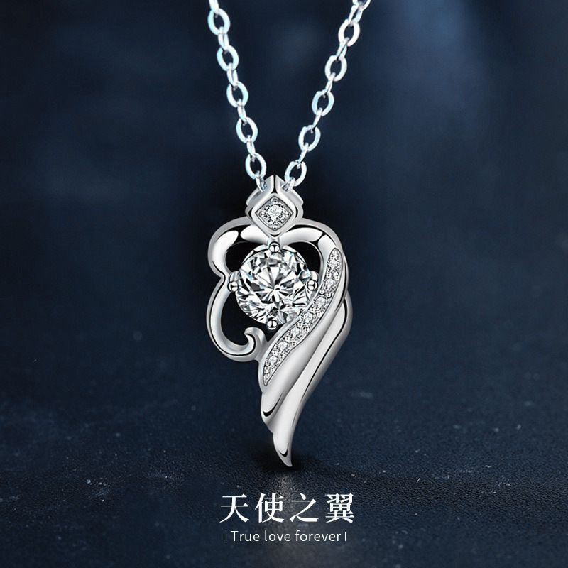 莫桑钻原创天使之翼翅膀吊坠925纯银项链饰品女生小众简约锁骨链