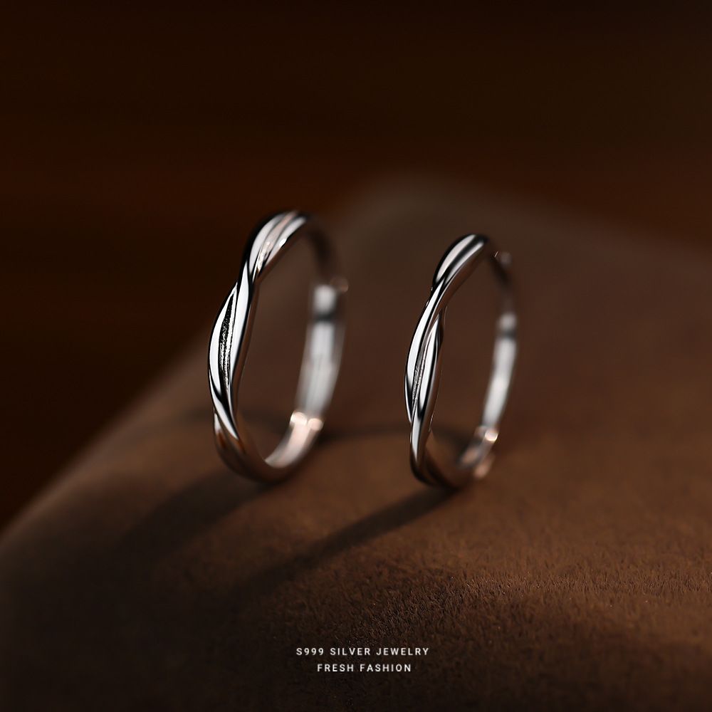 爱意交织情侣戒指s999纯银极简百搭小众指环莫比乌斯对戒足银手饰