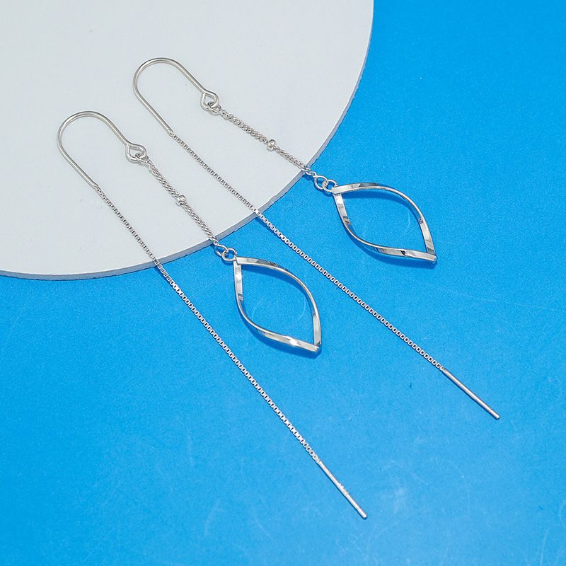 韩版长款流苏耳饰简约气质菱形耳线s925纯银时尚扭片耳环女452EX