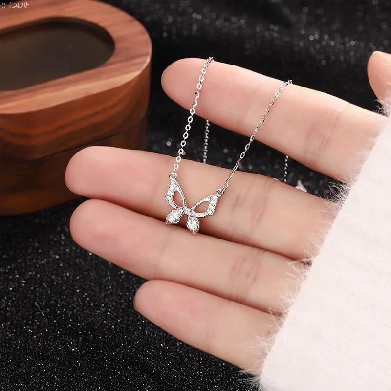 S999纯银蝴蝶项链女韩系轻奢高级感小众蝴蝶锁骨链小红书爆款饰品