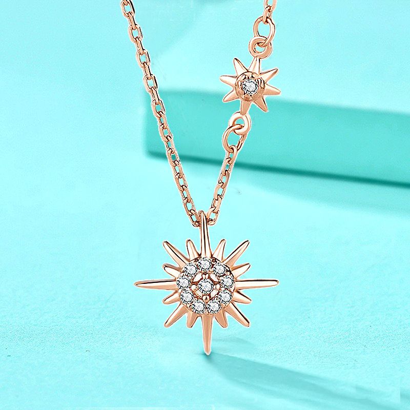 S925纯银太阳项链女夏天小众设计感星芒吊坠配饰网红同款饰品