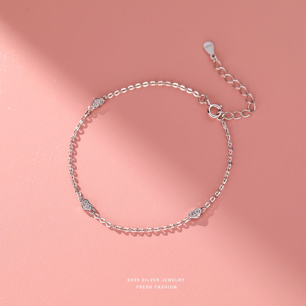 s999足银爱心手链女轻奢精致设计简约小众高级感手饰闺蜜情侣礼物